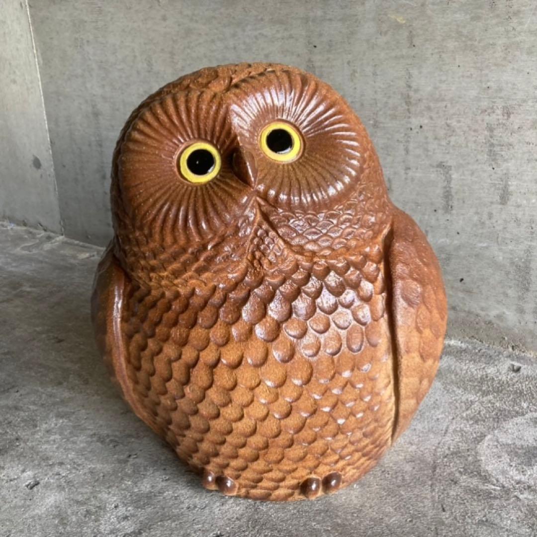信楽焼 フクロウ 梟 鳥 陶器 大型 特大 和風 置物 インテリア レトロ