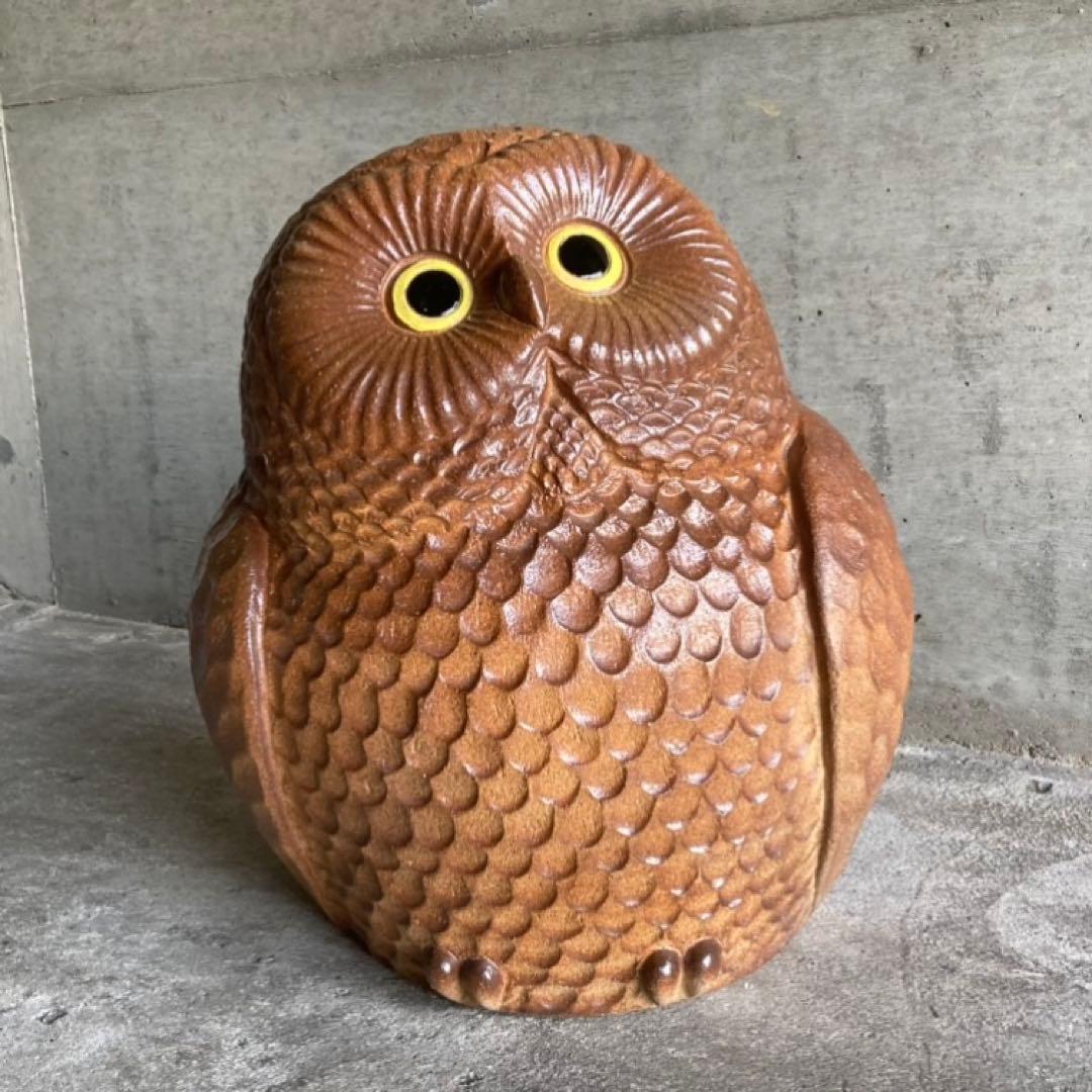 信楽焼 フクロウ 梟 鳥 陶器 大型 特大 和風 置物 インテリア レトロ