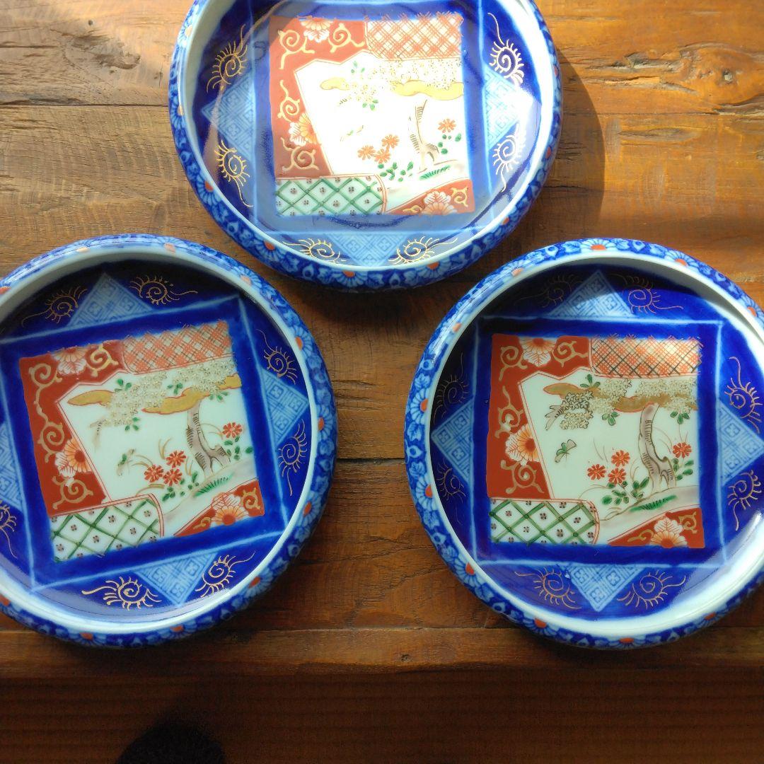古伊万里 染付 丸皿 盛鉢 18㎝ 3枚セット 花柄 アンティーク 骨董 工芸品