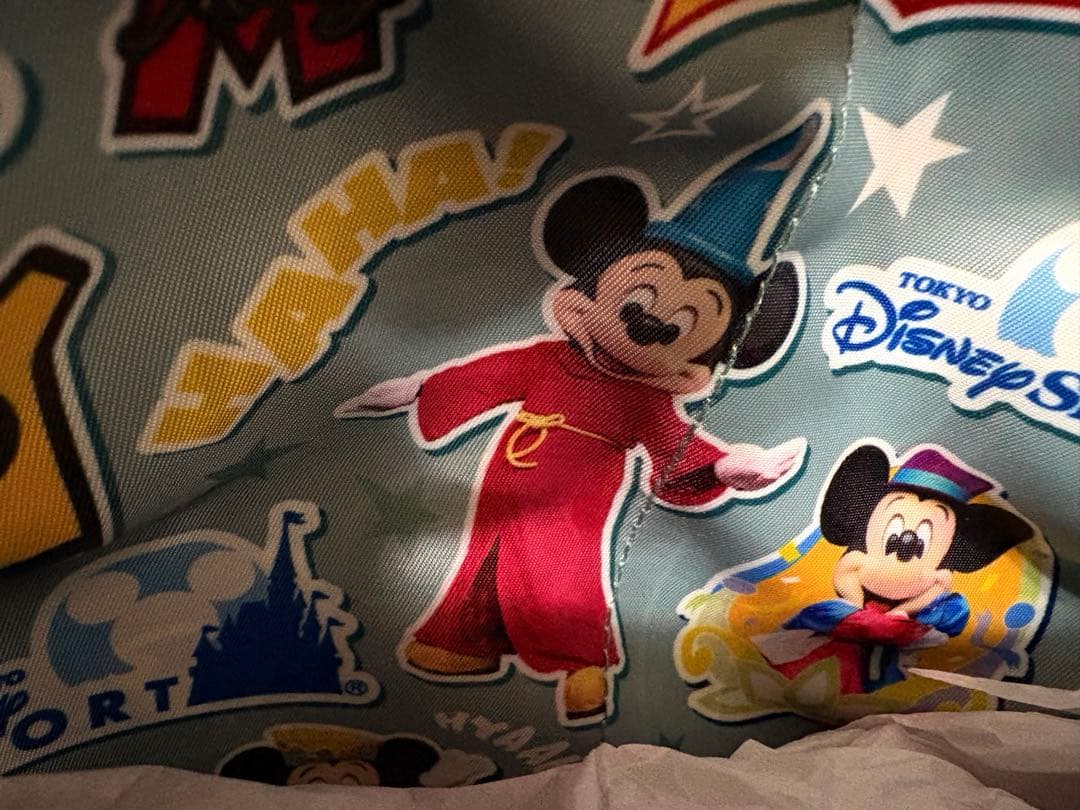 ディズニー　実写　総柄　ショルダーバッグ　ミッキー　アクリルチャーム付き
