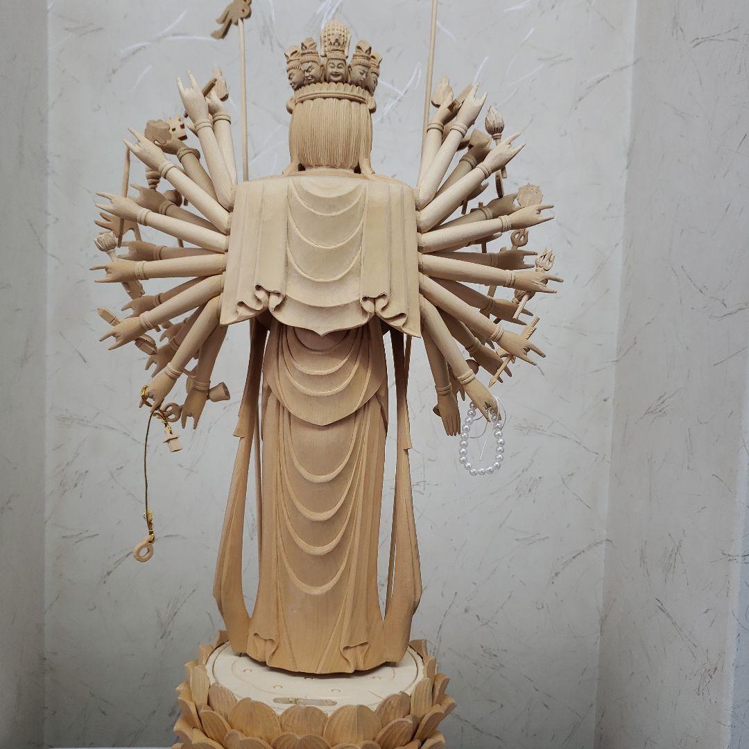 蔵出し特価大きな仏像★ヒバ材 千手観音菩薩像1尺立★全高 約68cm