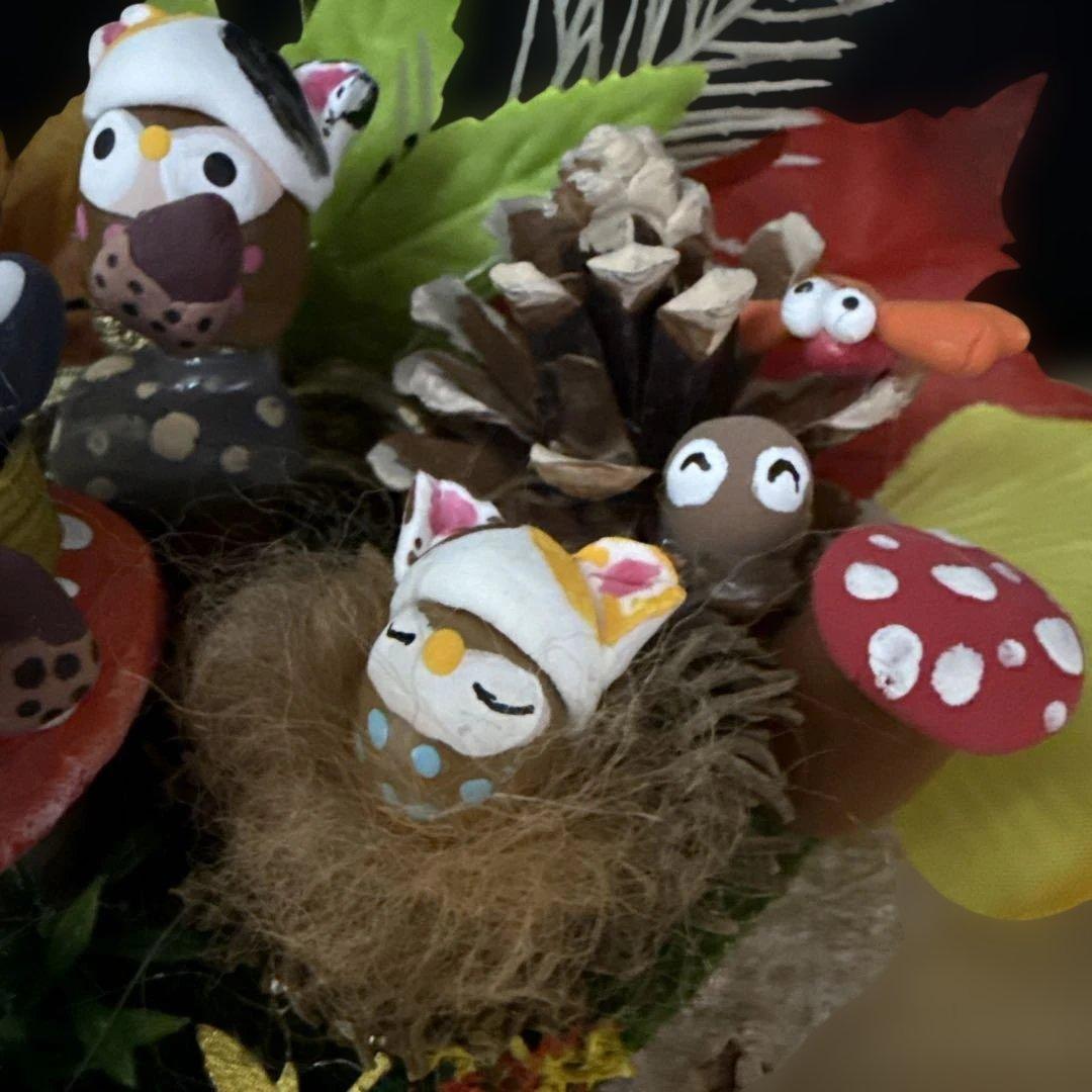 どんぐりアート♡キノコの森猫帽子&癒しの森お月見オブジェ♡