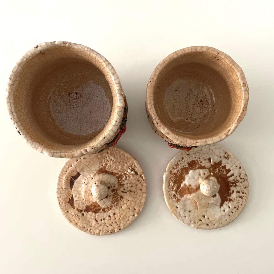 【新品】【稀少】楽山焼 蟹 蓋付き湯呑み 信楽焼 砥部焼 作家物 ペア