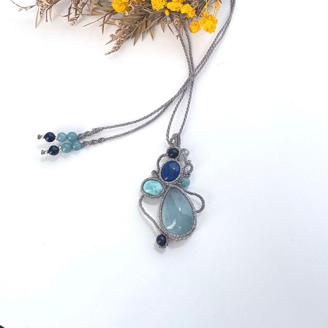 Sale♡アクアマリン×ラリマー×ラピスラズリのマクラメネックレス