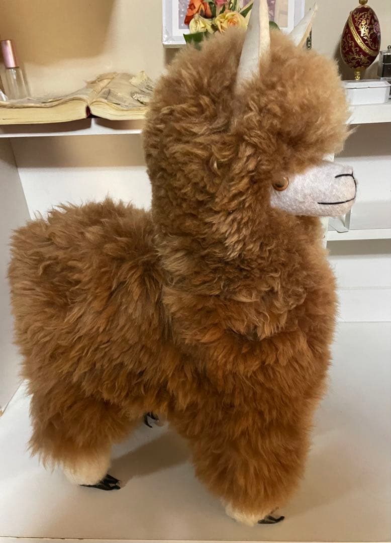 アルパカ ぬいぐるみ アルパカ原毛 ペルー製 60cm ふわふわの毛並みが