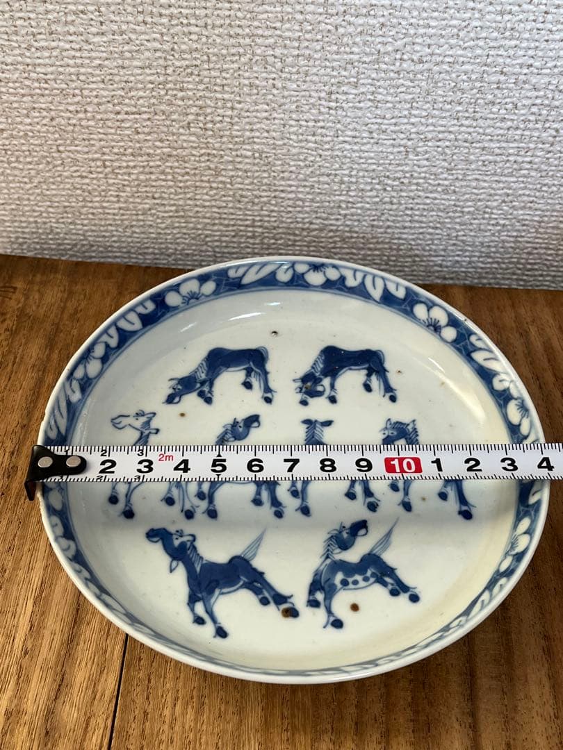中国古美術 清時代染付 皿 飾皿 馬図 在銘 若深珍藏 唐物