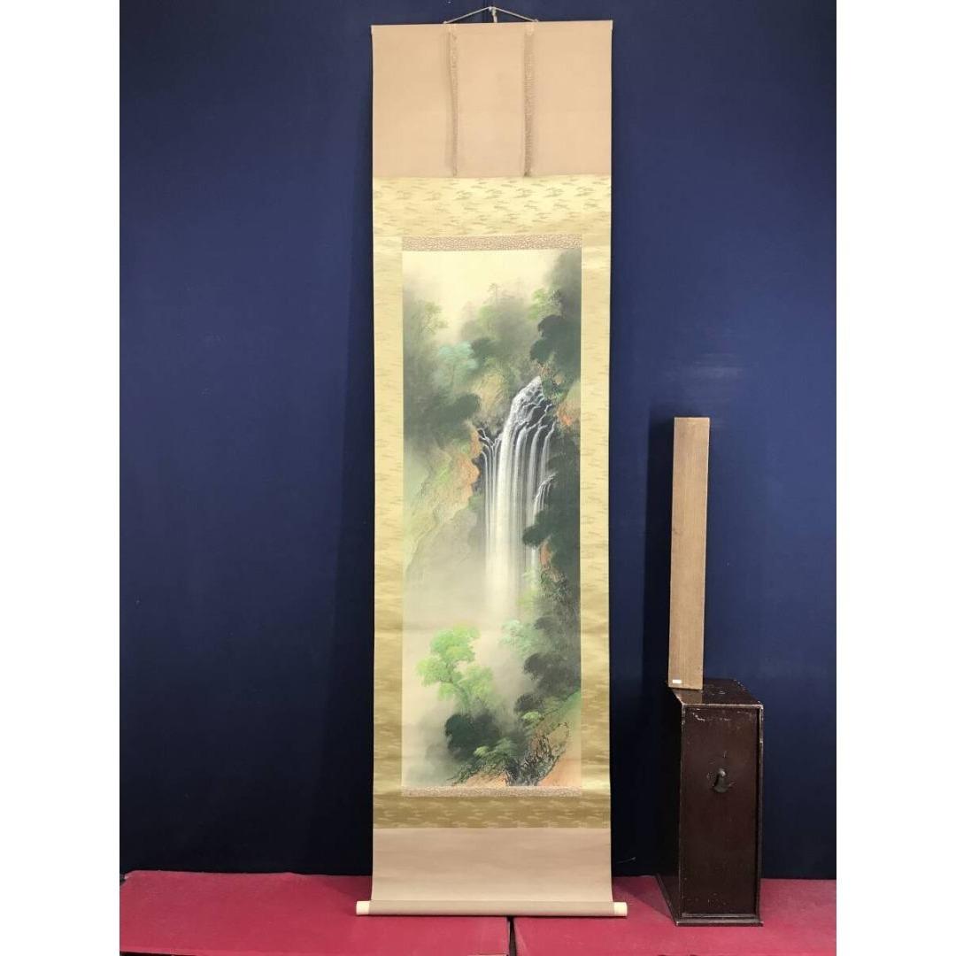 真作/谷川紫鳳/山水図/瀧図/滝/瀑布/初夏の掛軸/掛軸/名家伝来/AK-688