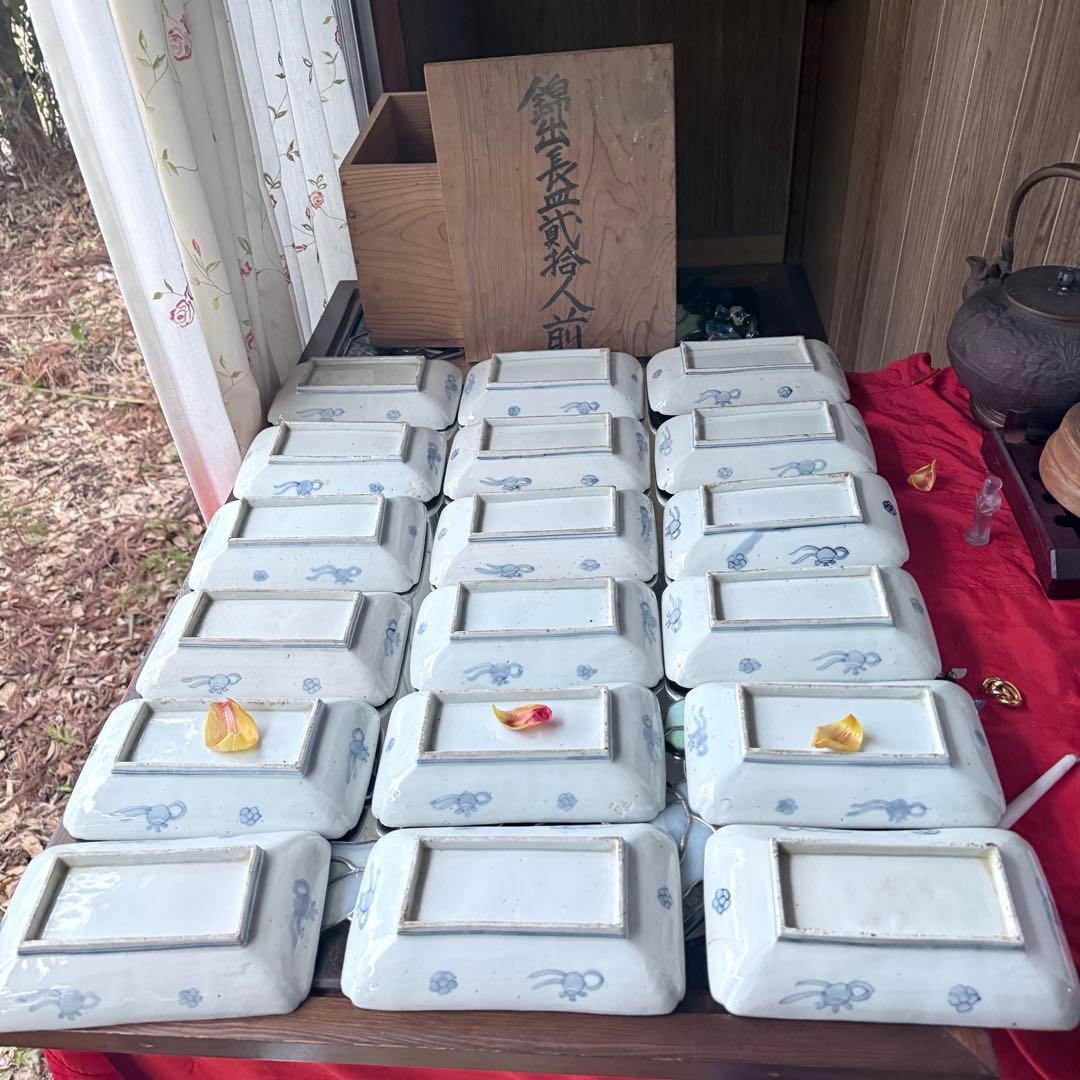 2235様感謝‼️春‼️古伊万里錦手　赤絵金彩鶴亀唐子吉祥図長皿5客　所有者稲田氏