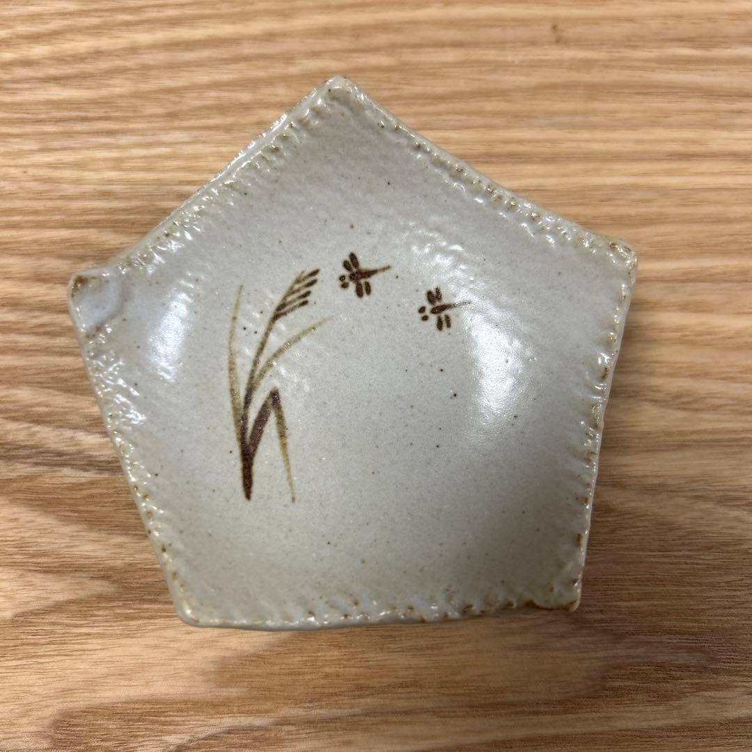 作家　陶芸作家　灰釉　小皿　５枚　豆皿　五角皿　工芸品