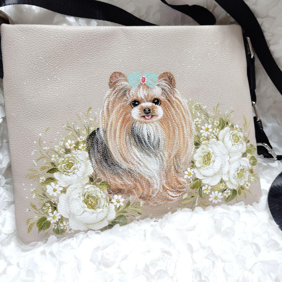 トールペイントヨークシャテリア♥合皮サコッシュ♥ショルダーバッグ薔薇