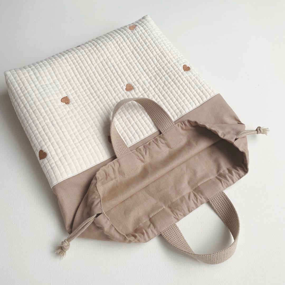ハート刺繍　ヌビ　レッスンバッグ　シューズ入れ　お着替え袋　3点セット　女の子