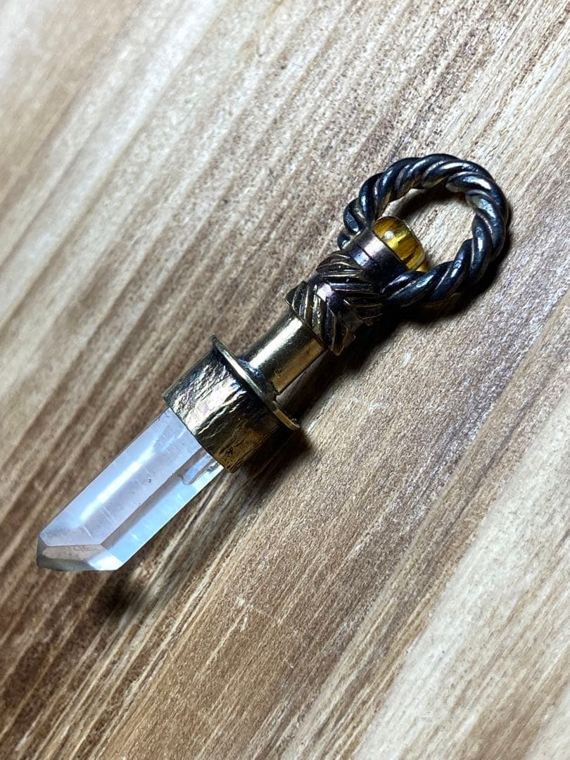 【一点物】スチームパンク風 真鍮 ヒマラヤ水晶 ペンダント ネックレス