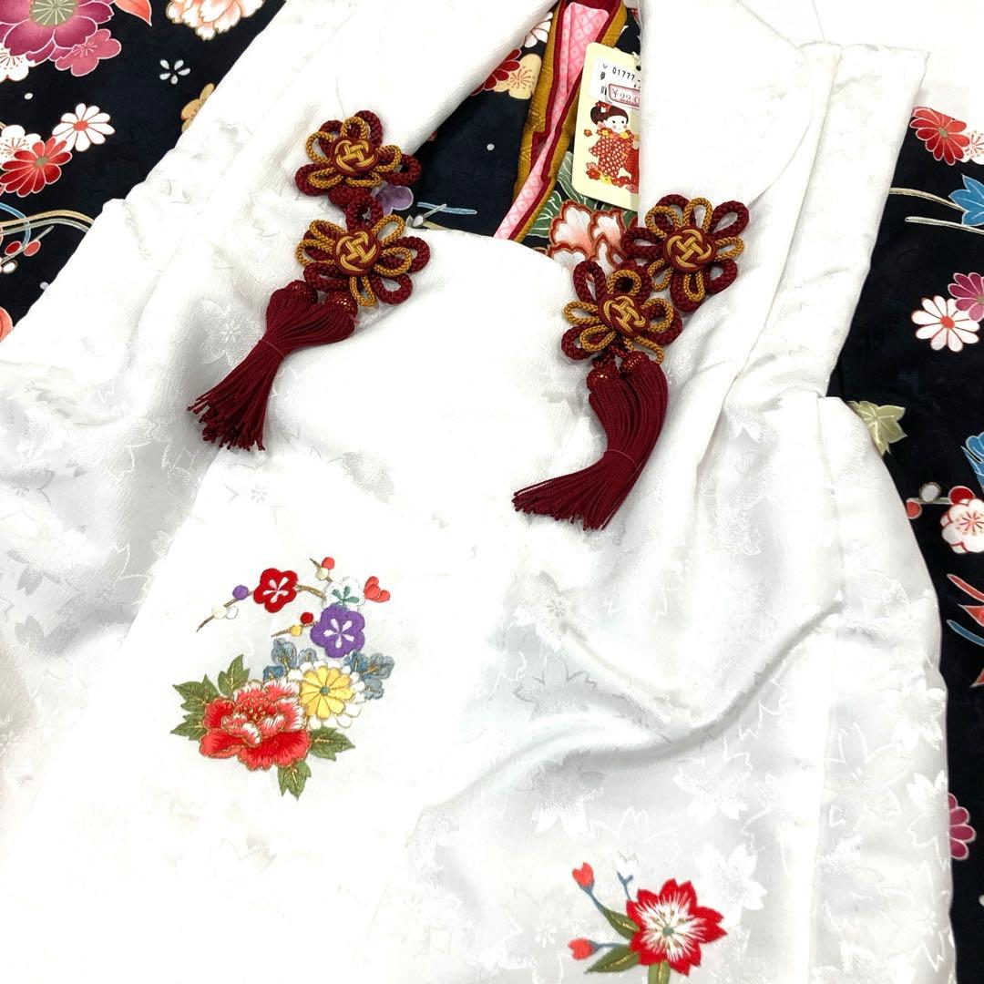 ☆新品未使用☆七五三 女の子3歳 着物　黒系花模様被布コート7点セット h2