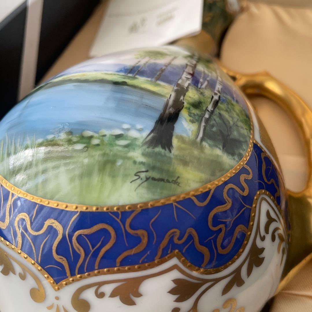 オールドノリタケ　Noritake 花瓶 風景画 白樺　手描き　T403