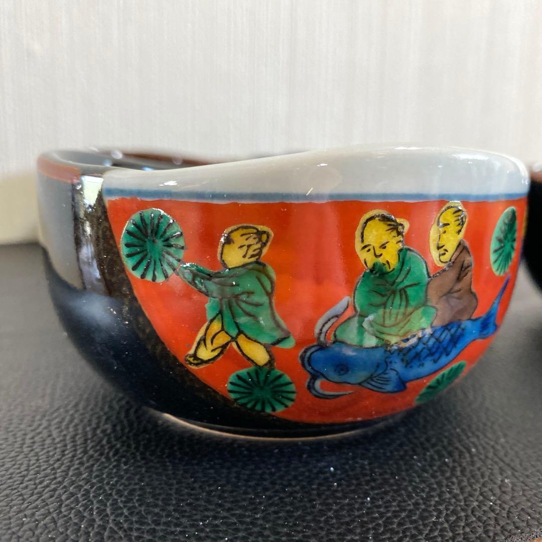 昭和レトロ新品 九谷焼 岳山小鉢揃5客セット仙人鯉 木米骨董品食器小皿取り皿陶器