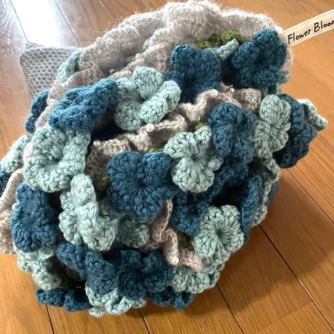 ネモフィラの枯れない花束ブランケット　グレー、青、水色