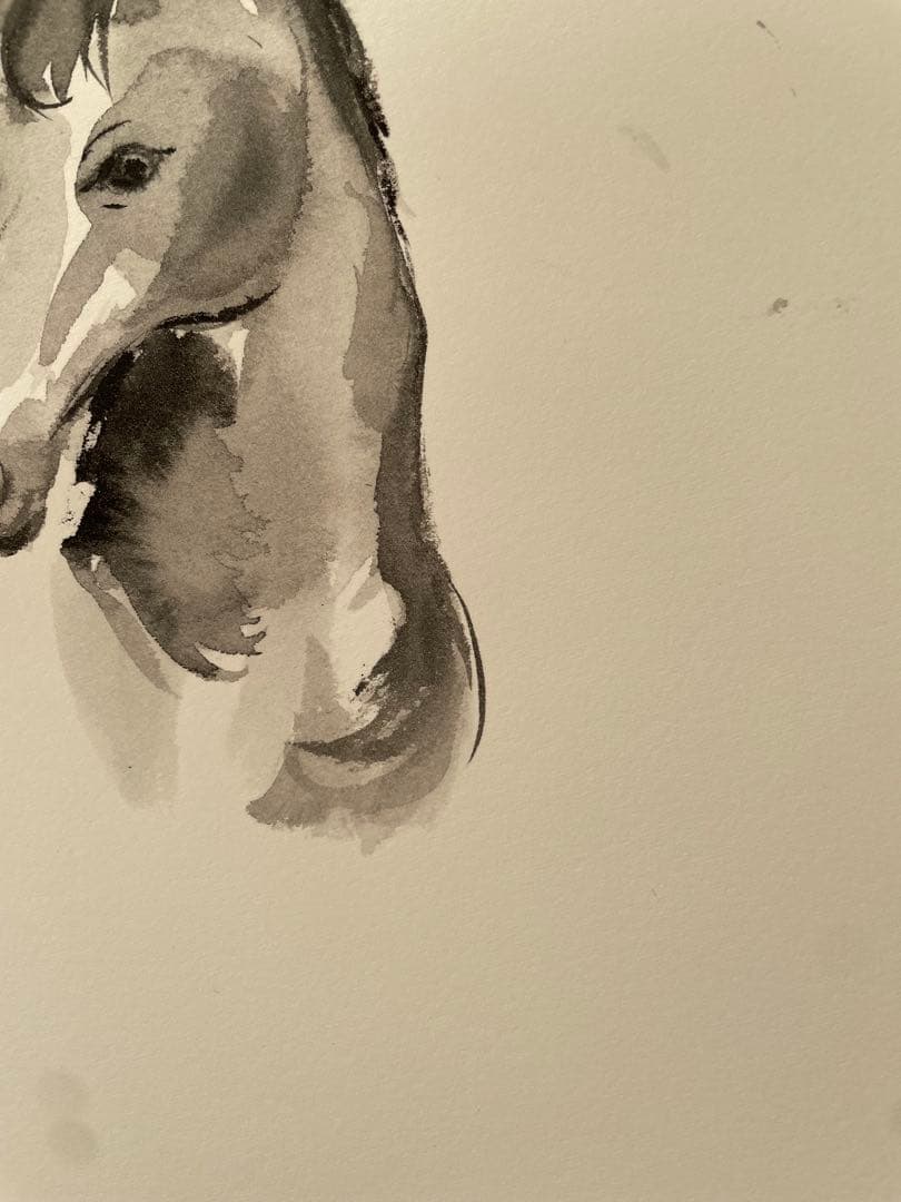 【墨絵 原画】静かな眼差し ― 馬（頭から胸）｜ A4 一点もの