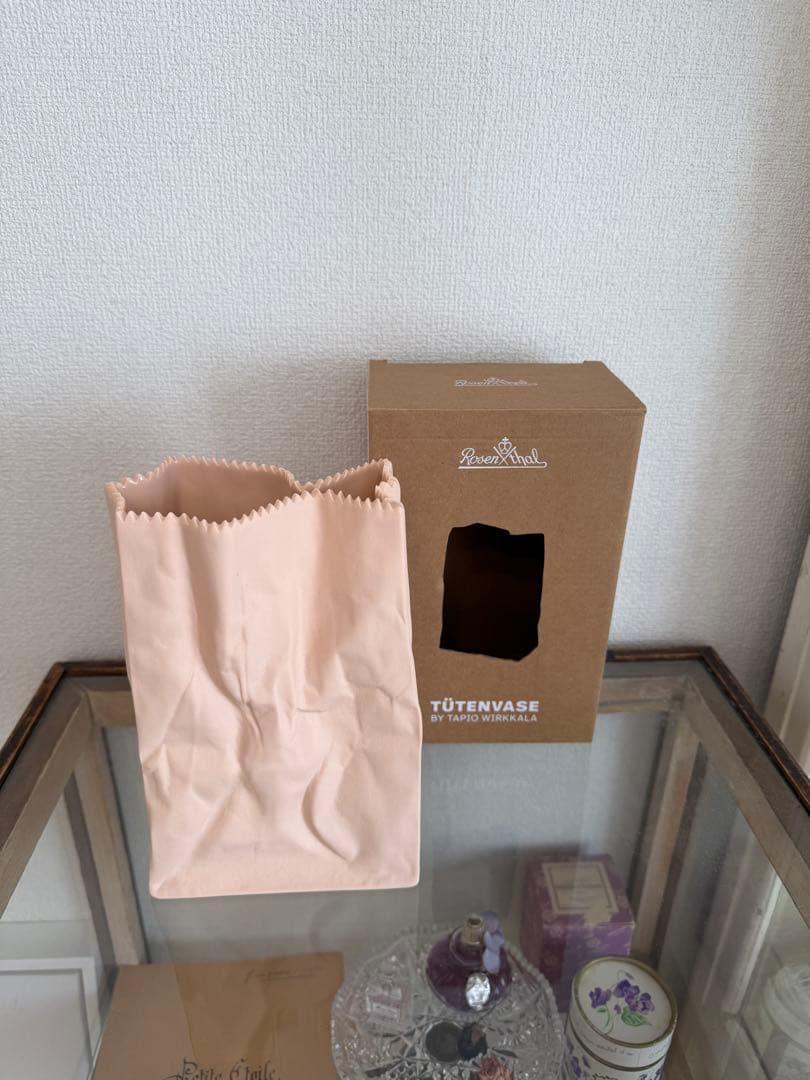 【希少】ローゼンタール 紙袋 花瓶 ピンクベージュ 18cm