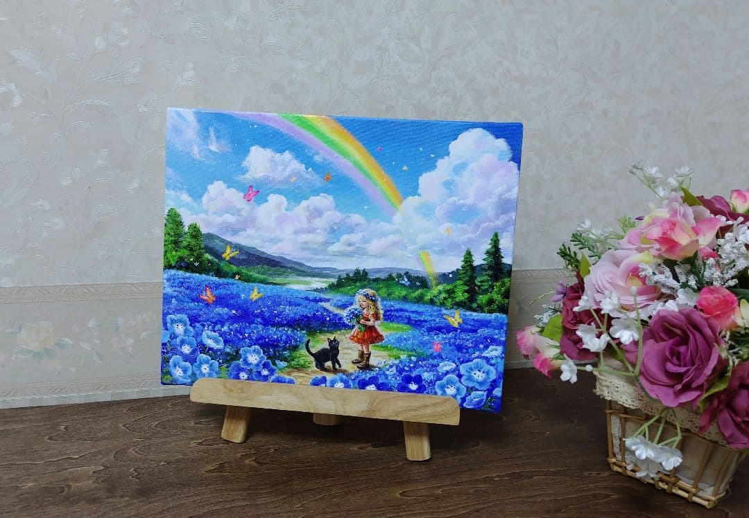 K*Z様 【青い花が輝く日】アクリル画 F3 風景画 絵画