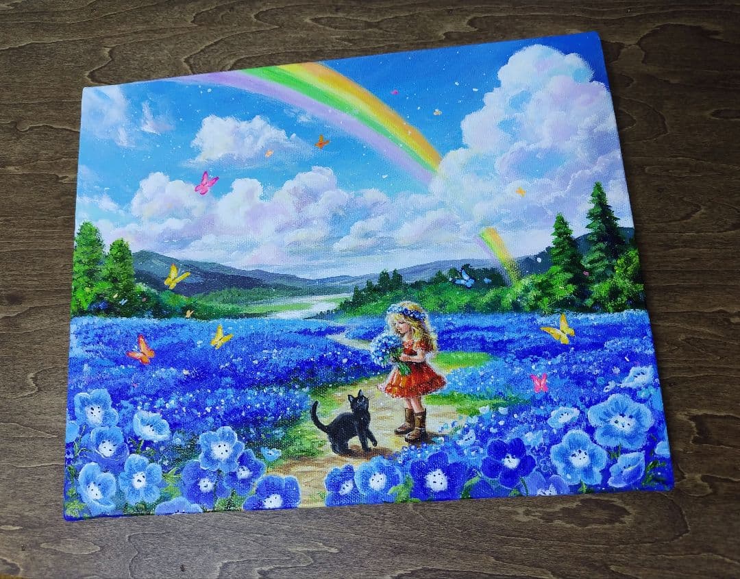 K*Z様 【青い花が輝く日】アクリル画 F3 風景画 絵画