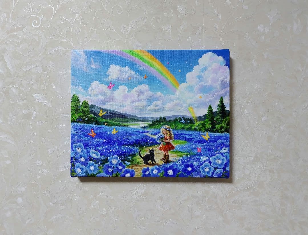 K*Z様 【青い花が輝く日】アクリル画 F3 風景画 絵画