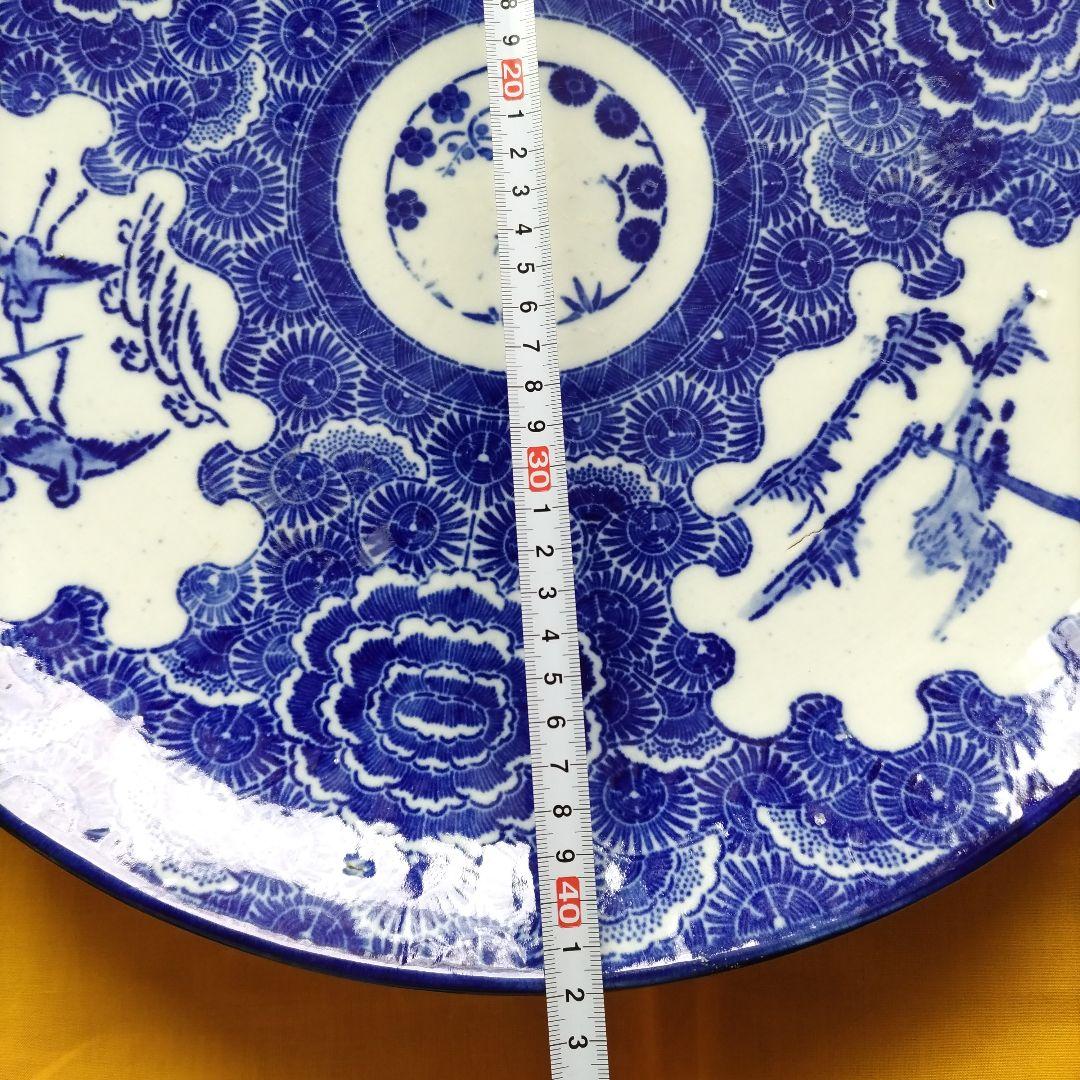 大正レト ロ蔵出し 大皿 飾り皿 青 アンティーク 41.5cm