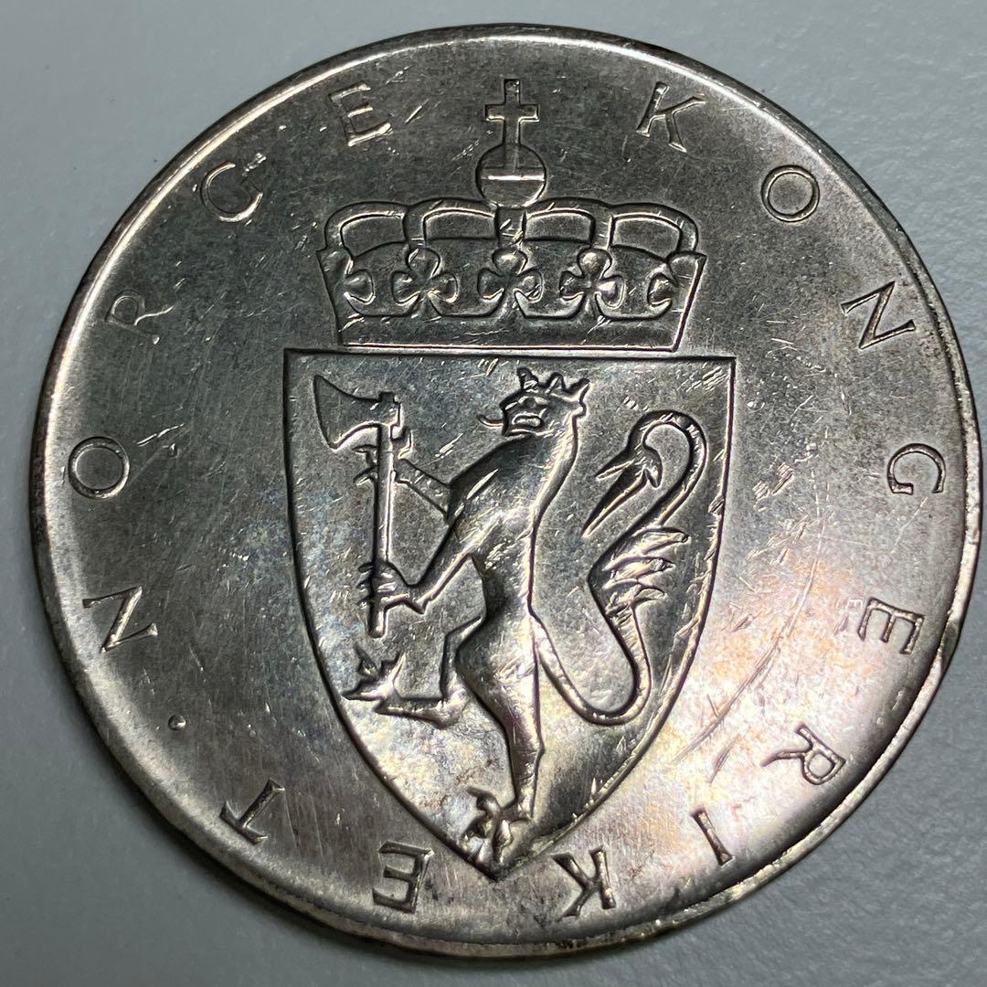 【レア 銀貨】ノルウェー 25クローネ 10㌛ 【レインボー トーン】