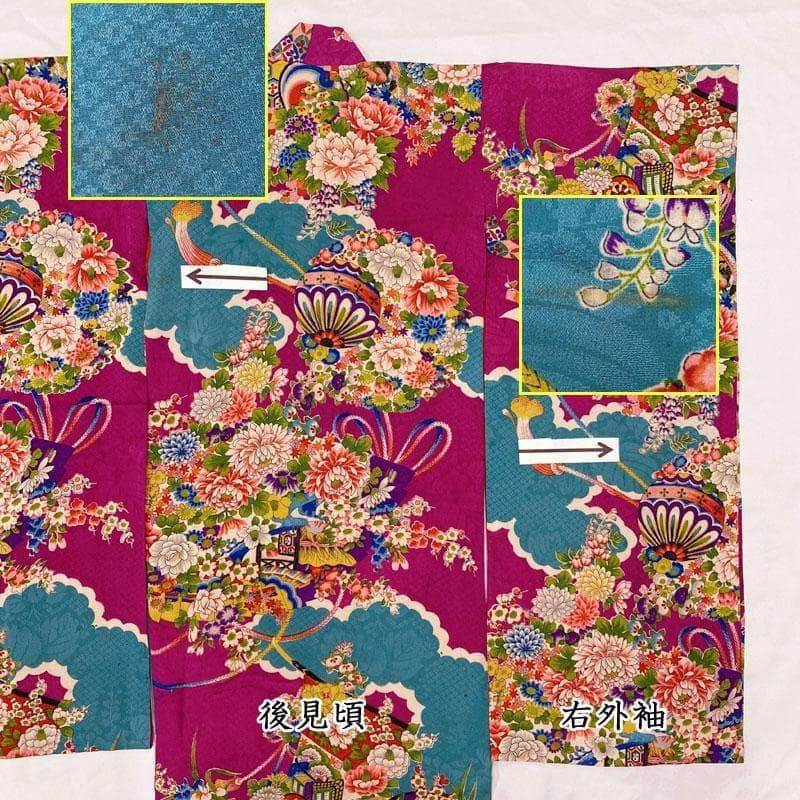602ag51□七五三 三歳 アンティーク 女児 着物&被布 花鼓 毬□