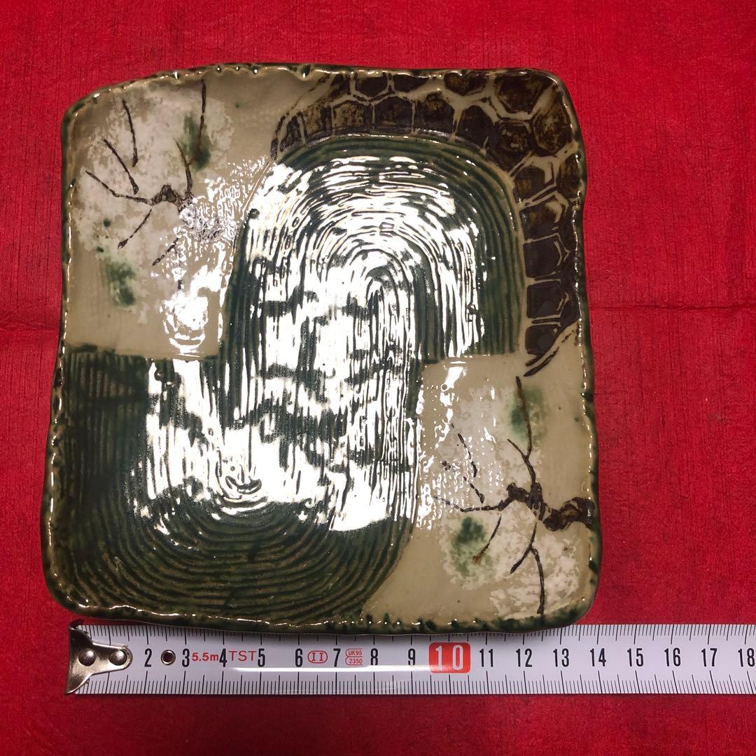 花風流 陶器皿 四角形　織部桜　織部焼5皿　美品　新品