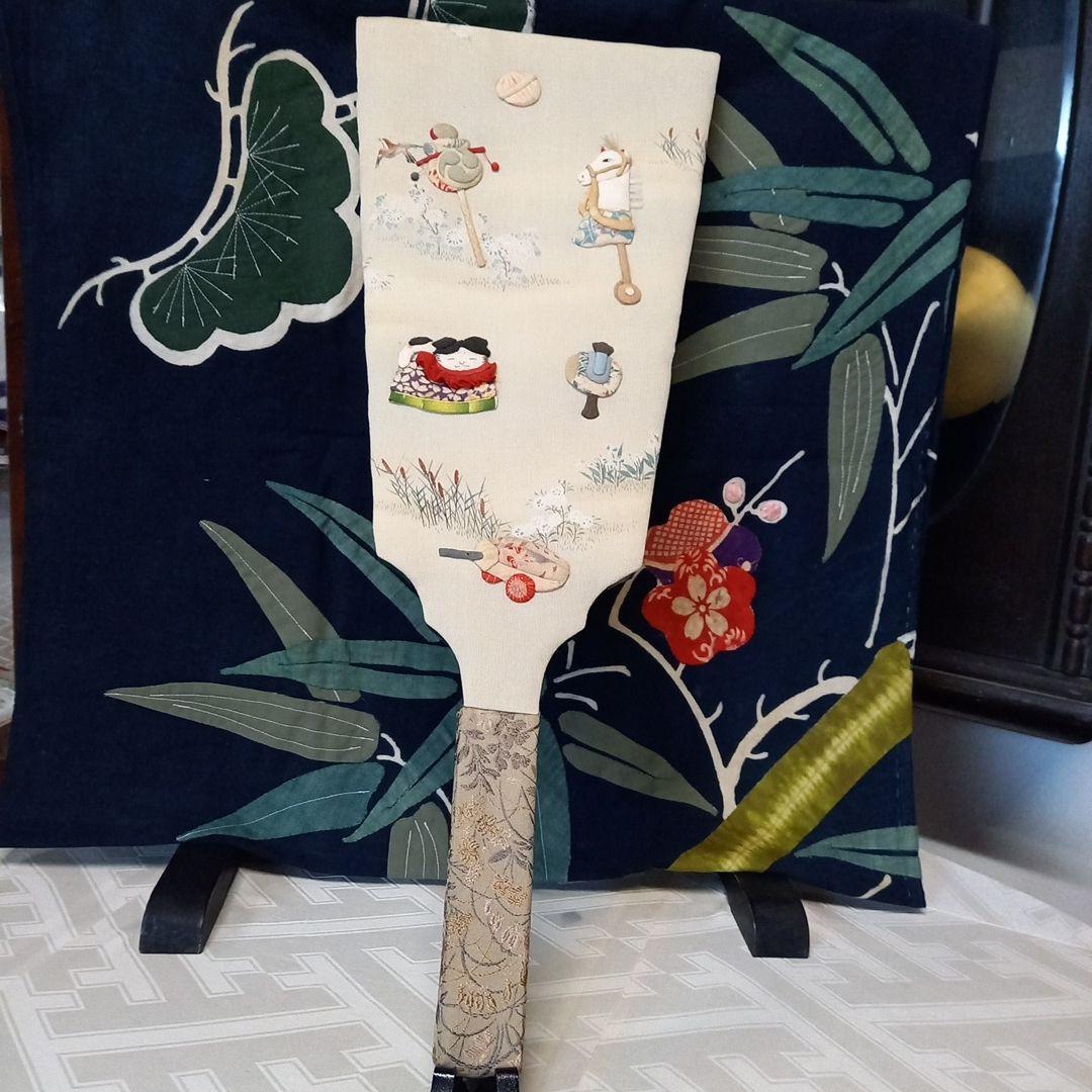 縮緬細工押絵、縁起物羽子板飾り　季節の行事