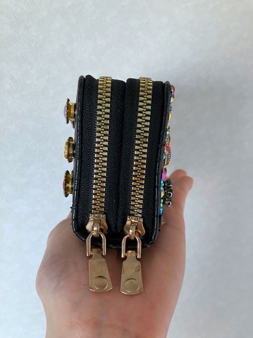 森の女王｜一点物 ハンドメイド ビジュー装飾 三つ折り財布 ダブルジッパー