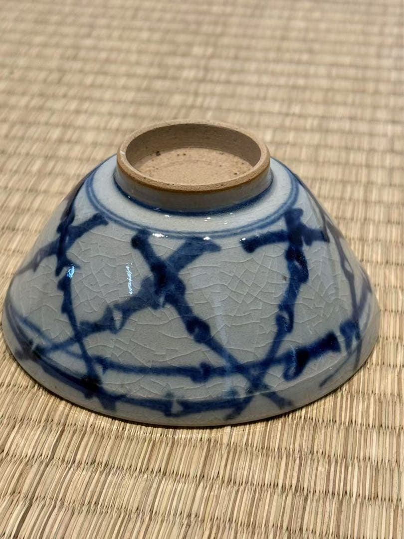 犬山焼 染付 蓋茶碗 9客 箱付