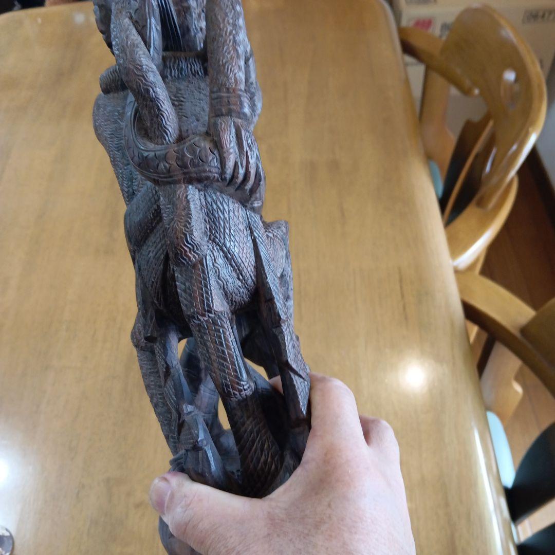 オマケ付 水に沈みます(黒壇）木製神話的生物彫刻 約36cm ハヌーマン バリ島