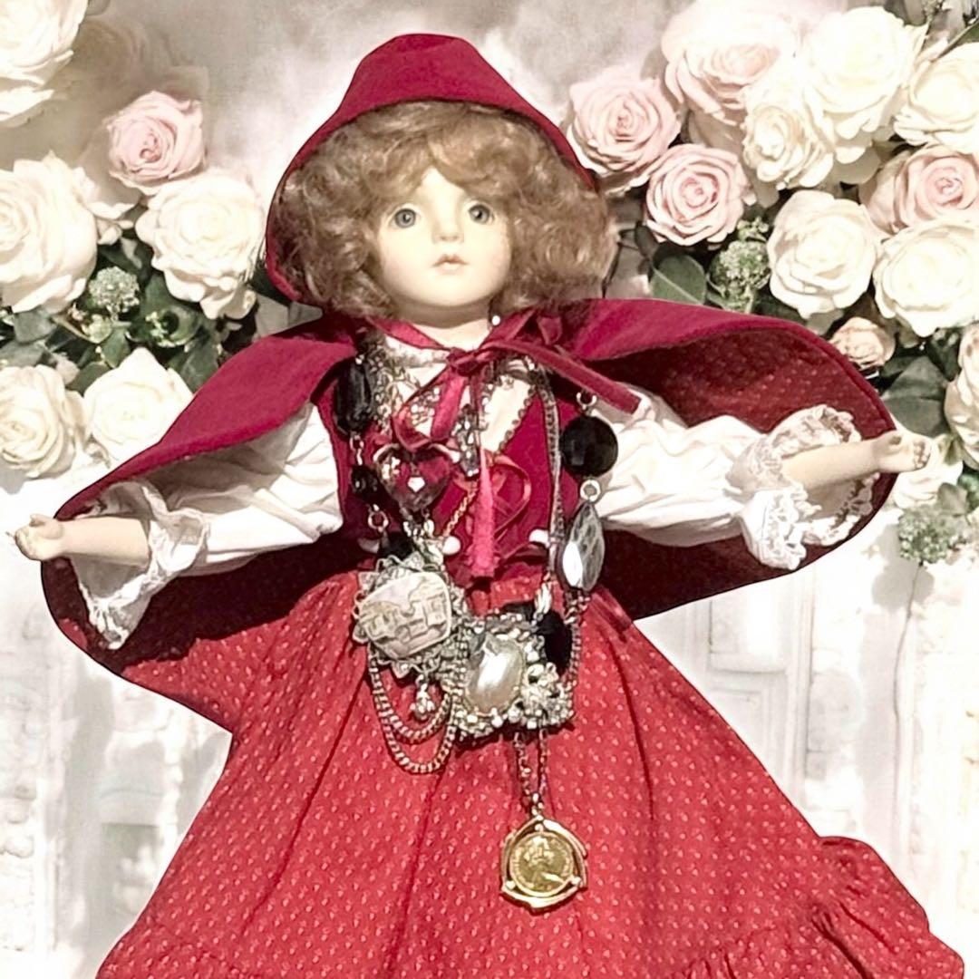 ビスクドール 赤ずきん 若月まり子 作家 作品 ドールスタンド付き シェルカメオ