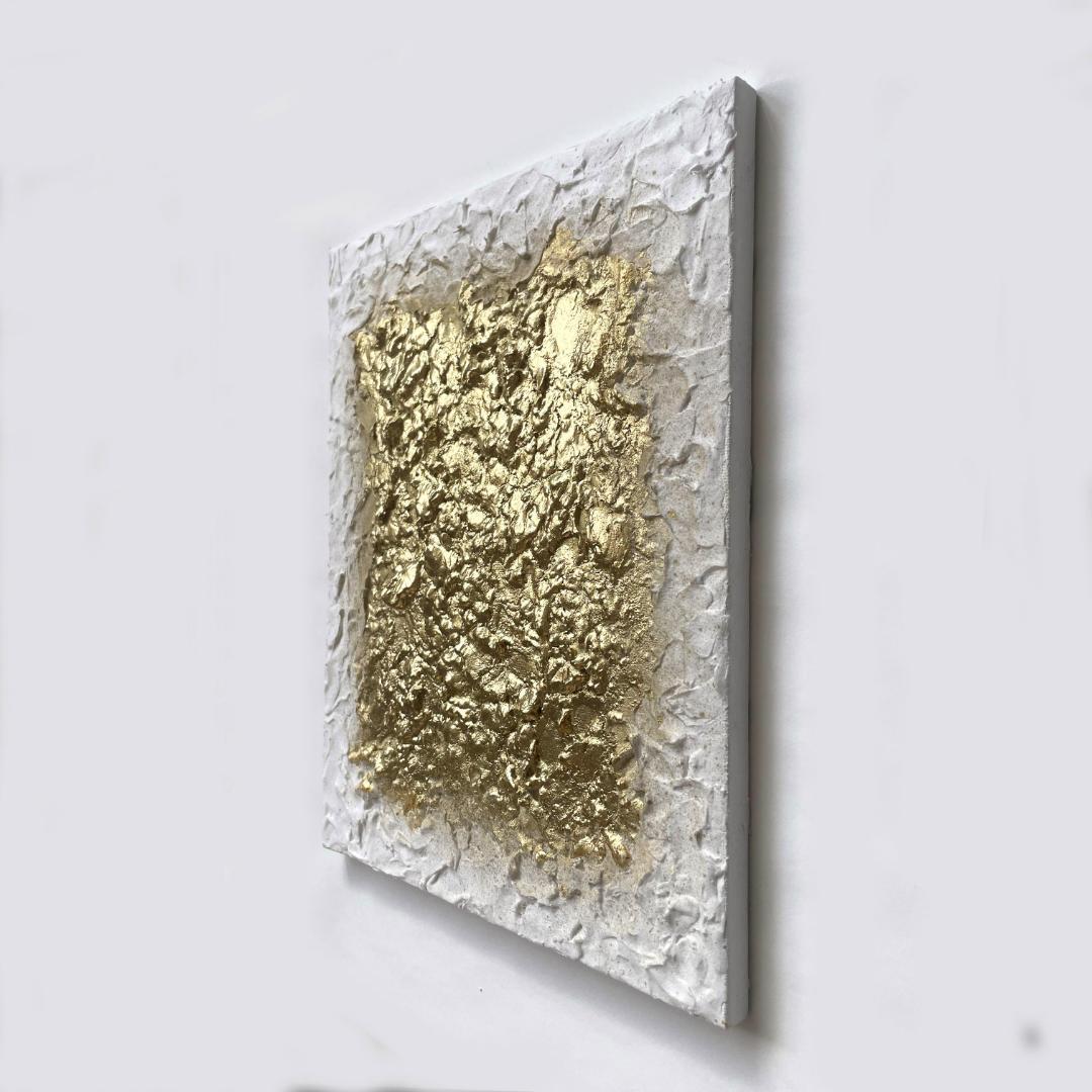 金のテクスチャーアート　アートパネル　絵画　抽象画　インテリア　北欧　白
