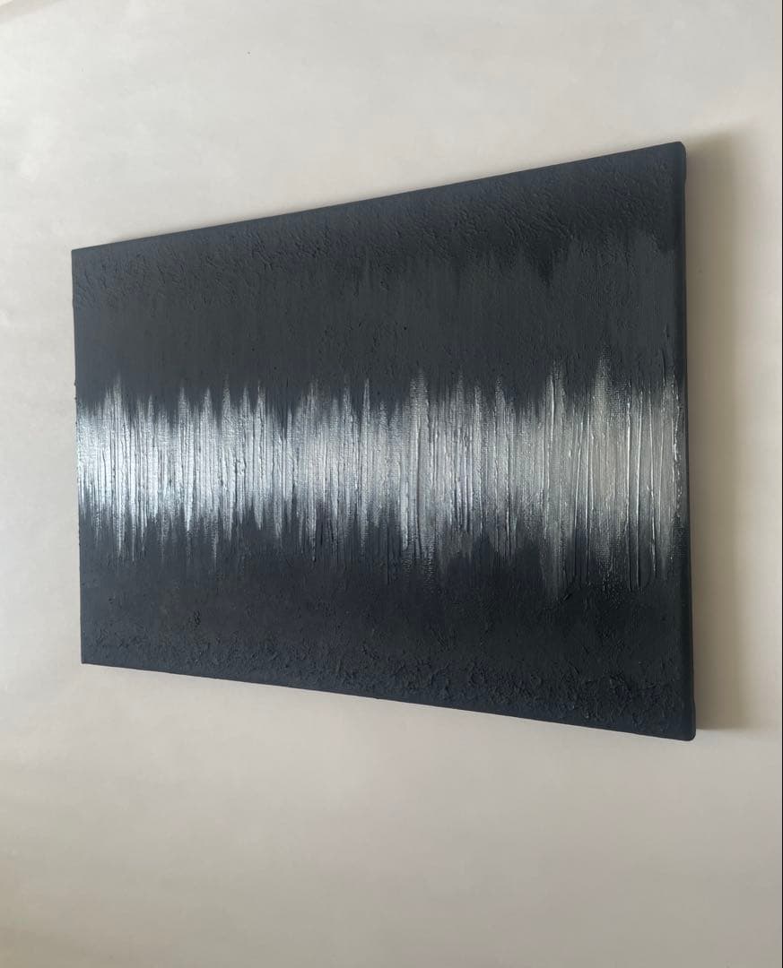 銀と黒の現代アート F4 ｜絵画　抽象画　テクスチャーアート　壁掛け　モダン
