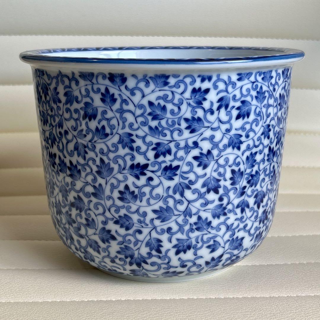 三洋陶器　龍峰窯　染付花唐草　冷酒クーラー　ワインクーラー　古伊万里　鉢カバー