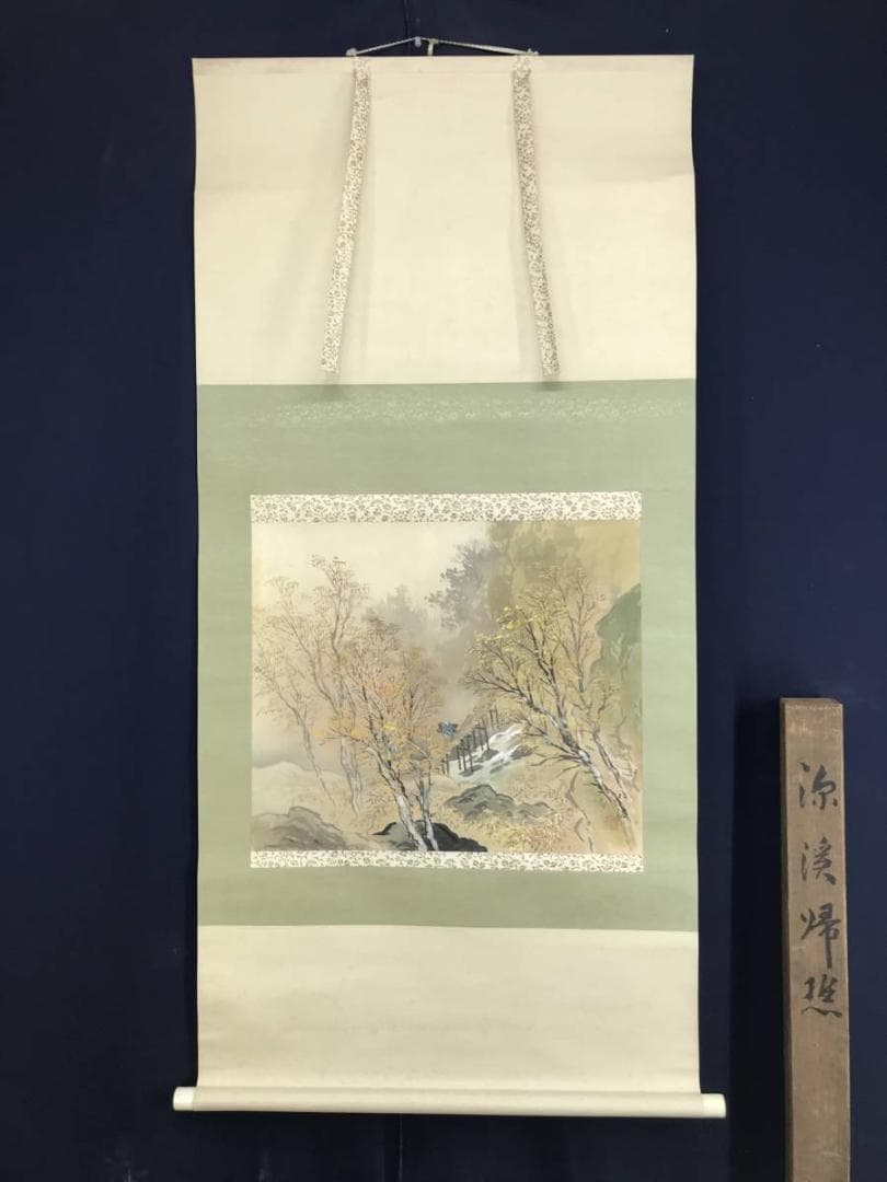 作者不詳/春山田家図/春景山水図/青緑山水図/山水図/掛軸☆宝船☆AE-329