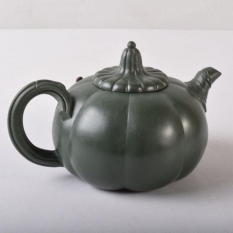 中国美術　紫砂　緑泥　南瓜急須　茶壷　在銘　古玩　V　R8237