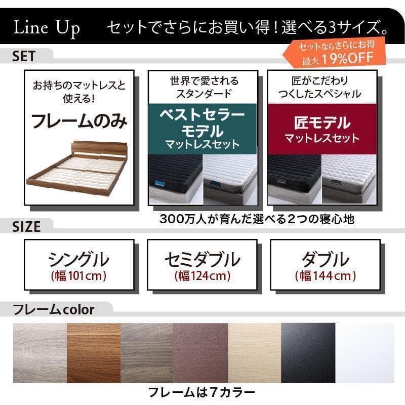 【ViViV】匠モデルマットレス ダブルベッド 収納 棚 2口コンセント