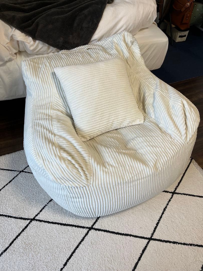 LOOSY 1人掛けビーズソファ Ivory クッションカバー付き