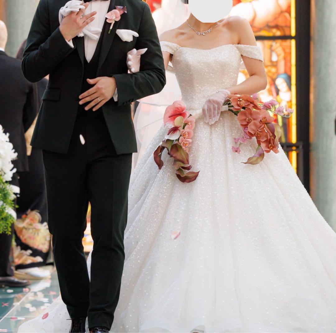 結婚式　バレリーナブーケ　ブートニア付き　アーティシャルフラワー