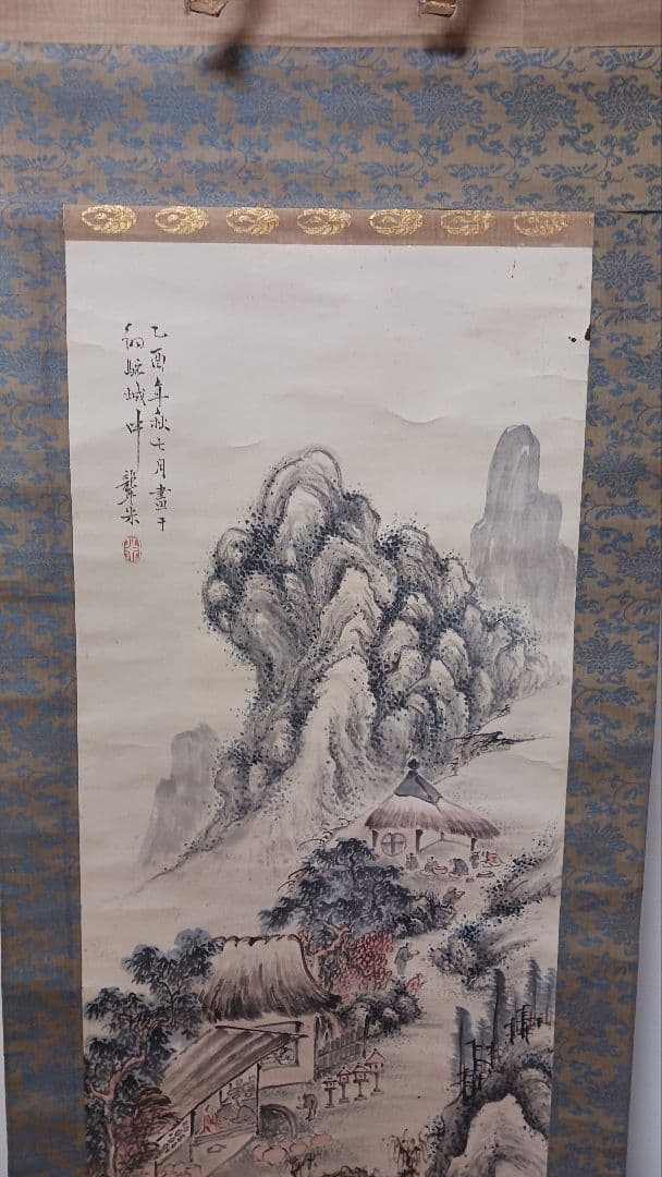 掛軸　肉筆　青木木米　聾米　山水図　紙本着色　古美術　骨董