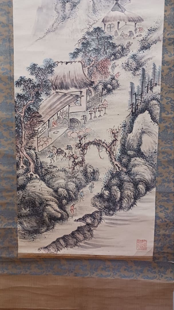 掛軸　肉筆　青木木米　聾米　山水図　紙本着色　古美術　骨董