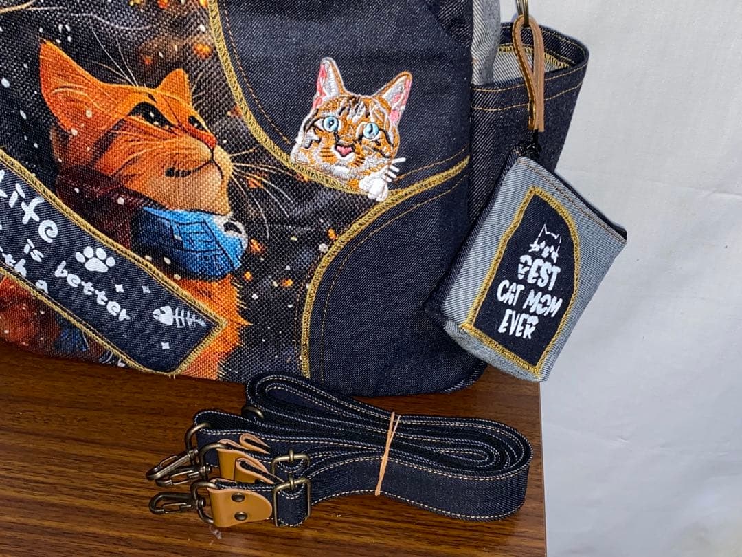 ☆ハンドメイド☆ステンシル☆トラ猫☆リュック対応☆4wayあおりバッグ