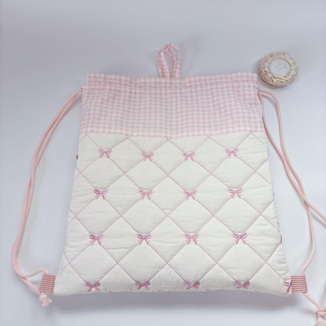 a♡プロフィール必読様　レッスンバッグ　上履き袋　ヌビ　キルト　りぼん　刺繍生地