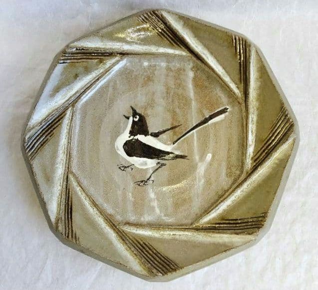 鳥文八角陶額 (未使用 新品同様)