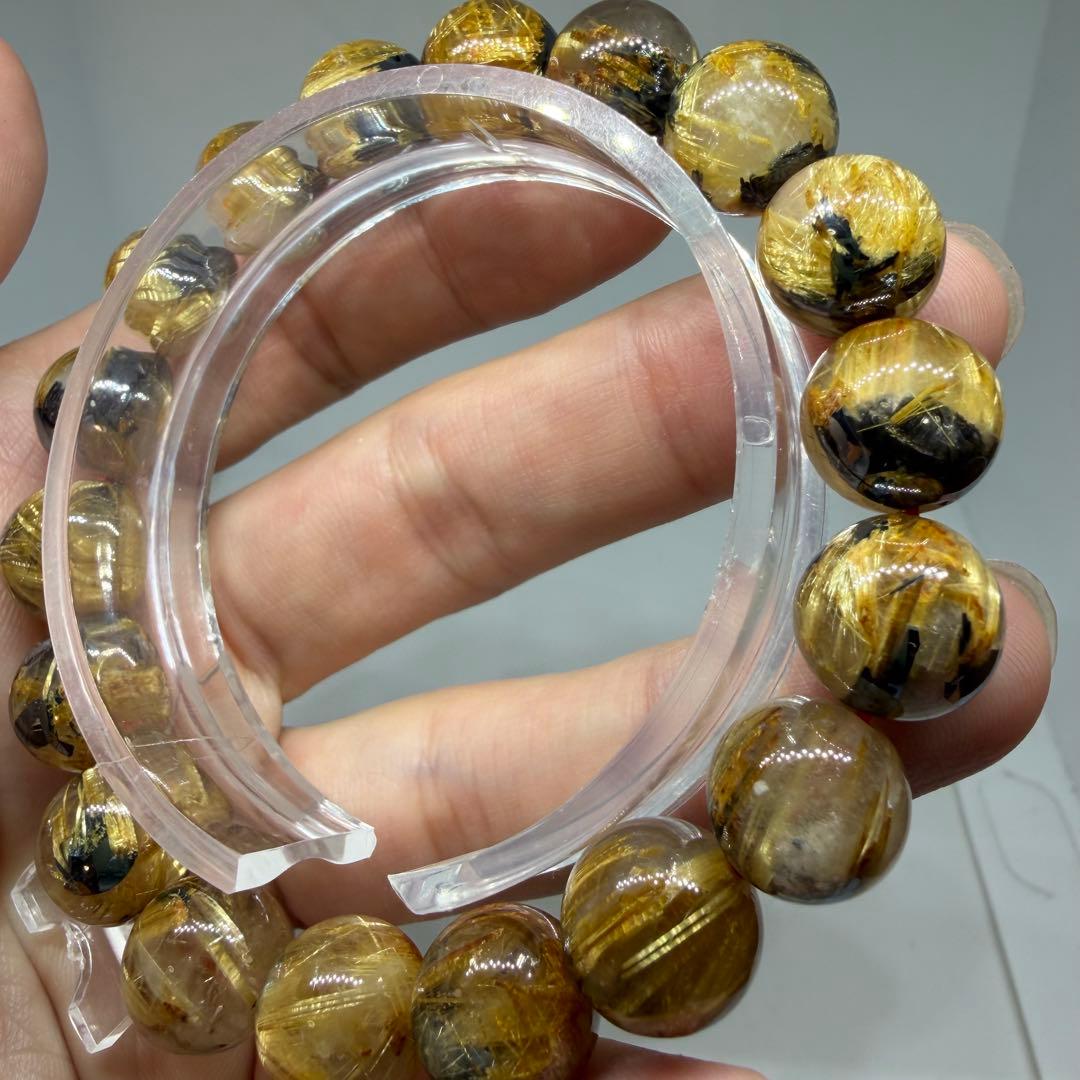 □215 ハイクオリティ 太陽放射 ゴールド タイチン ルチル クォーツ　金運□