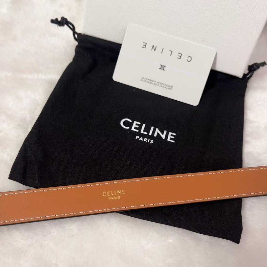 新品 CELINE ロゴバックル レザーベルト ブラウン 80