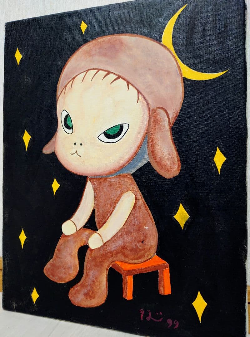 【F6号】奈良美智　手描き作品/表裏サイン有り/油彩/アクリル/絵画/額縁/額装